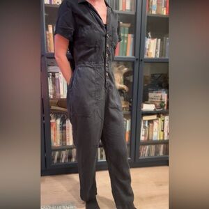 Black Abercrombie A&F cotton jumpsuit with button-up top